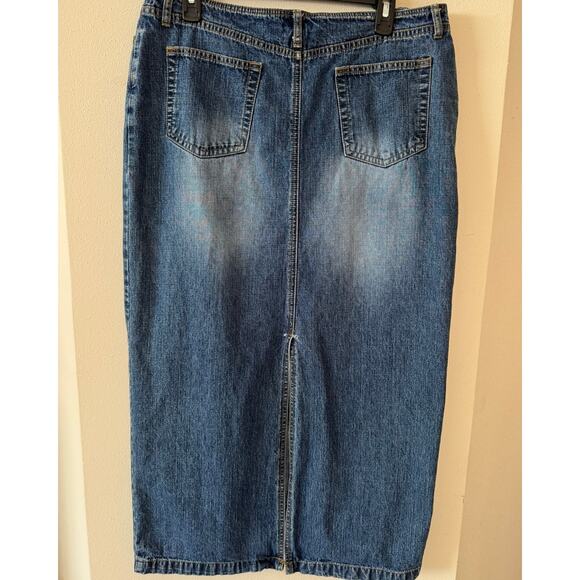 Denim Midi Skirt Size 14 – 100% Cotton Blue Jean Skirt with Back Slit - Picture 2 of 2